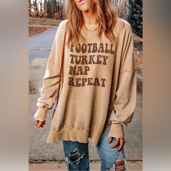 Letter Graphic Drop Shoulder Long Sleeve Slit Sweatshirt - Picture 1 of 3